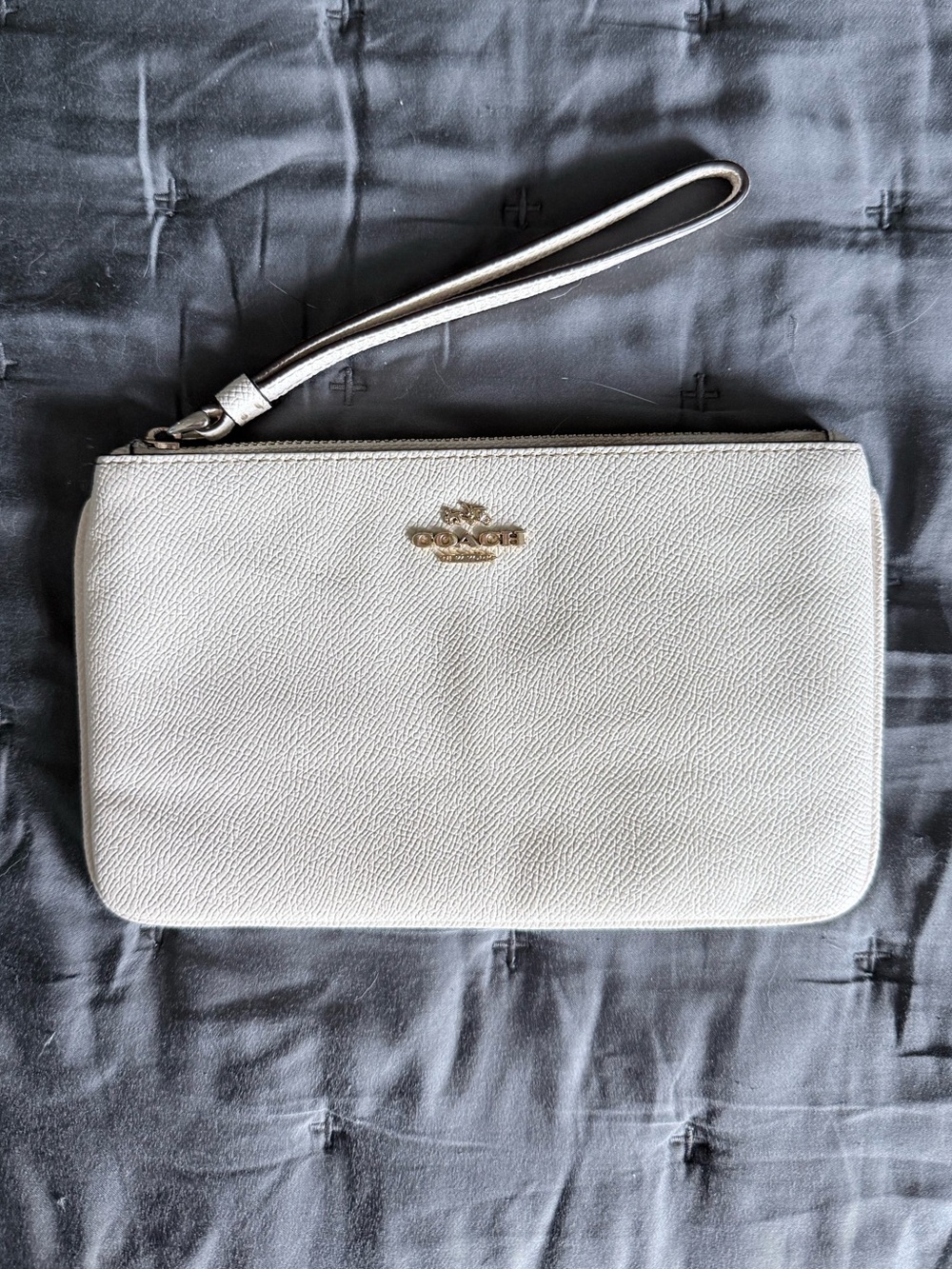 Coach Cream Gold-Logo Leather Wristlet in Cream